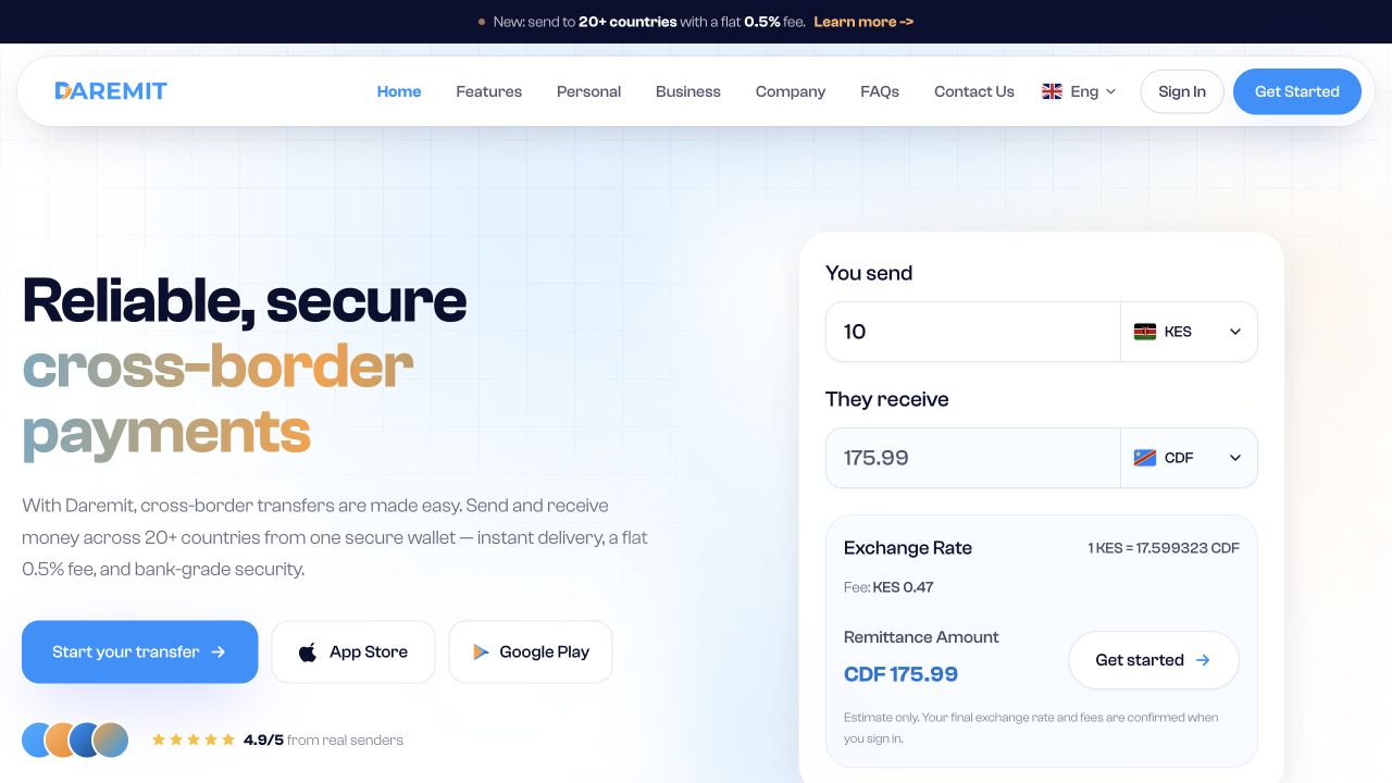 Daremit cross-border payments product page