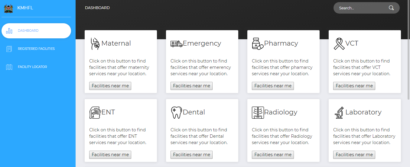 Kenya Master Health Facility List dashboard